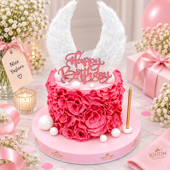 Melek Kanatlı 'Happy Birthday' Pasta